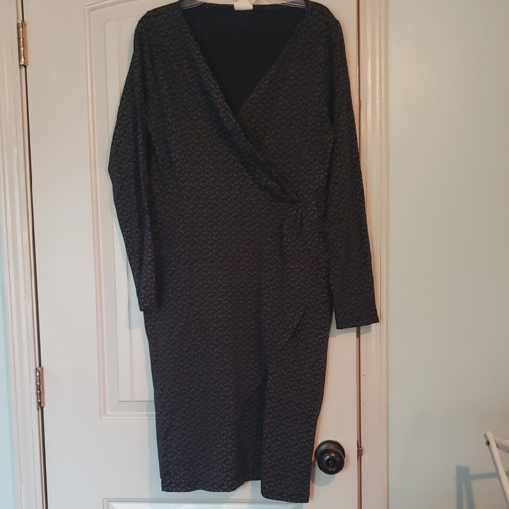 Mata Traders Organic Cotton Faux Wrap Dress Bow Tie Beaker Abstract Black XL
